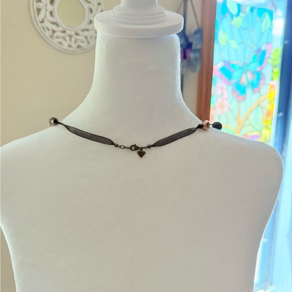 🐈‍⬛ Elegant Black Ribbon with Black, Gold & Copper Beaded Necklace by Cookie Lee - Picture 4 of 6
